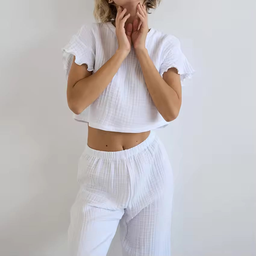 Cloud Cotton Lounge Set | Soft White Two-Piece Outfit